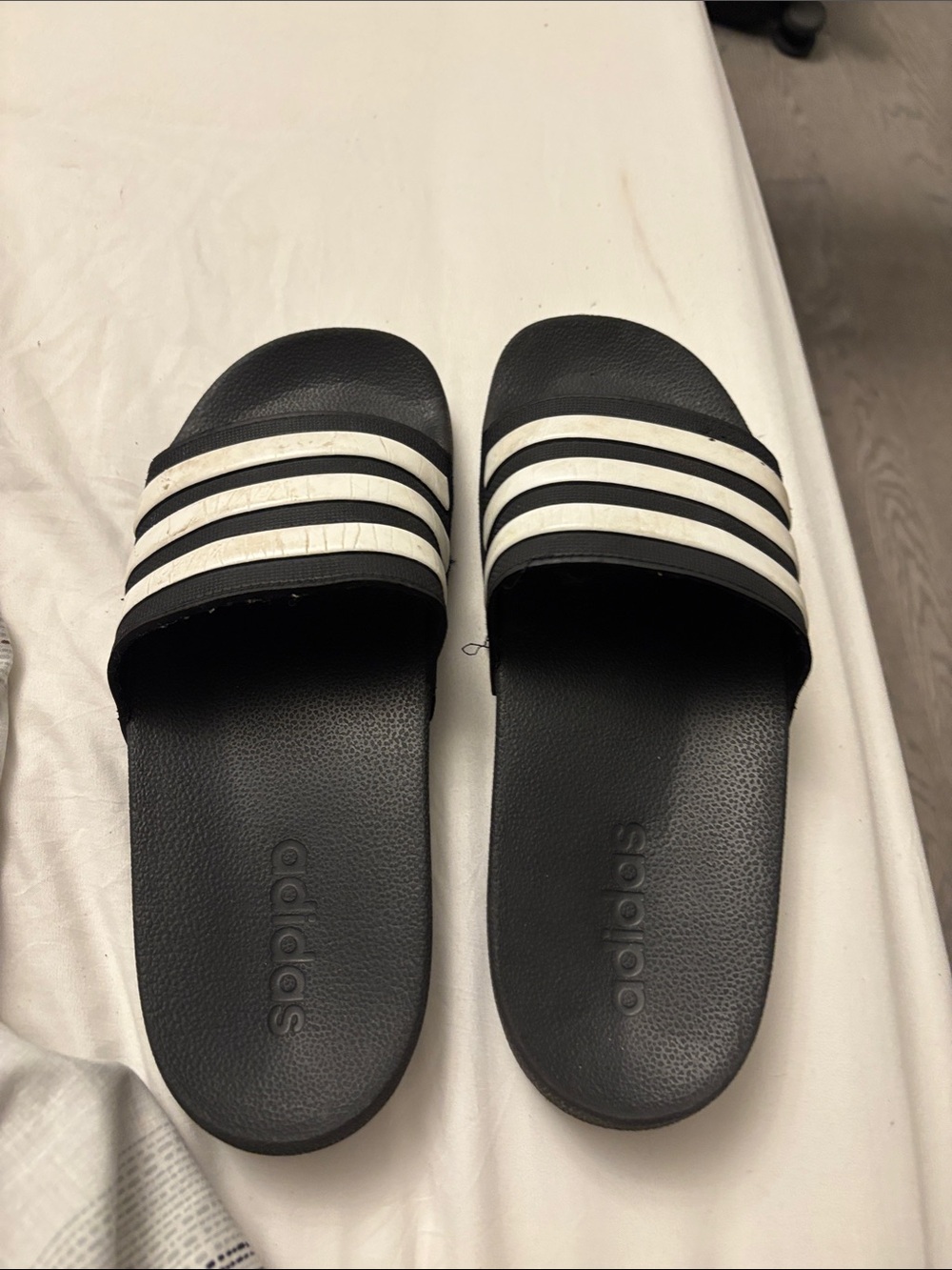 adidas Kids Black Slides with White Stripes